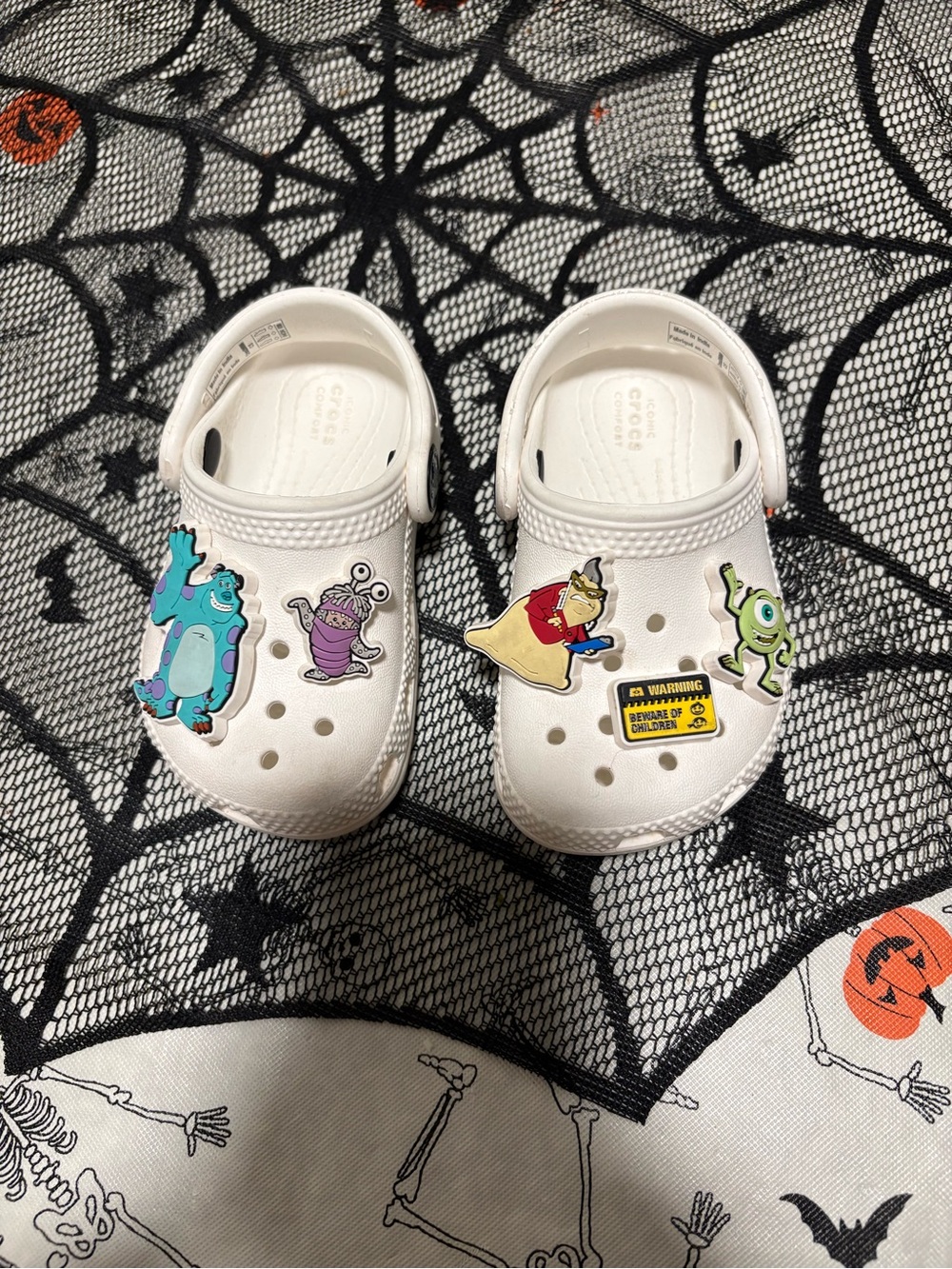 CROCS Kids White Clogs with Colorful Monster Charms